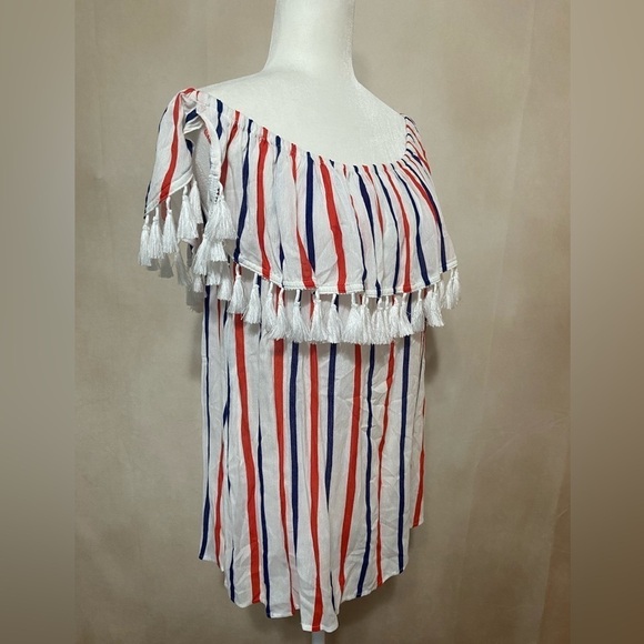 Kori America women's L patriotic off the shoulder fringe top EUC - Picture 6 of 6